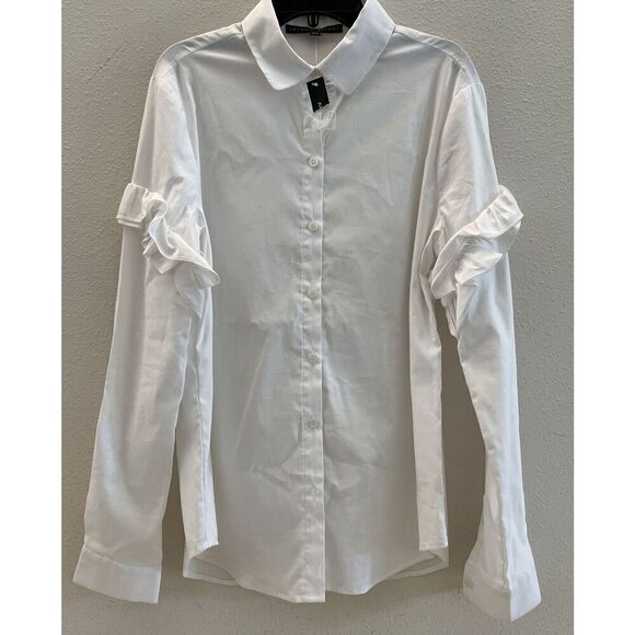 ANTONIO MELANI ASHTON BLOUSE Women Sz Small WHITE Ruffle Button Down - Picture 2 of 13